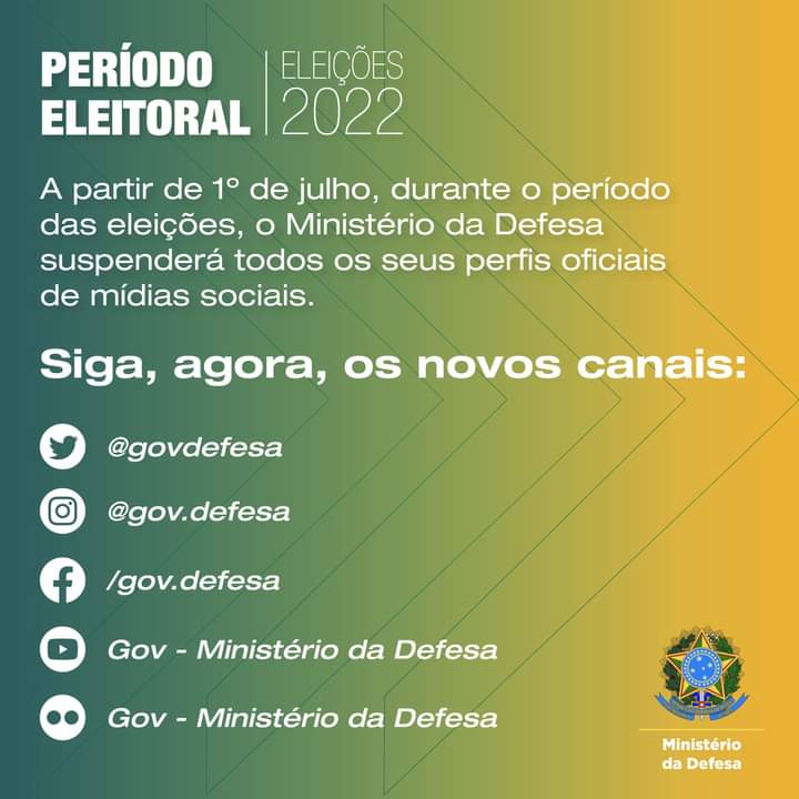 Eleições: Ministério da Defesa altera comunicação institucional no período eleitoral
