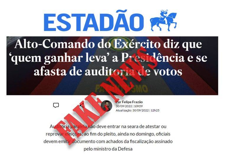 Exército Brasileiro solta nota repudiando Fake News publicado pelo Estadão