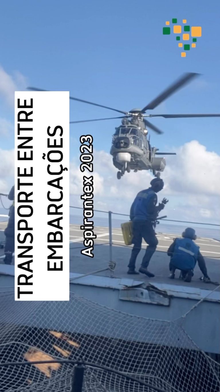 Transporte de carga e pessoal entre navios de guerra a 100 milhas da costa brasi...