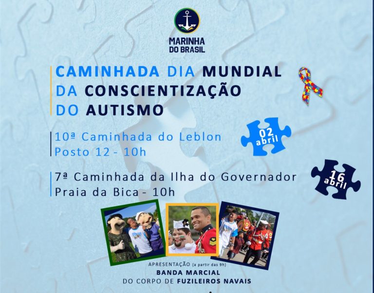 Banda Marcial do Corpo de Fuzileiros Navais se apresenta na Caminhada de Conscientização do Autismo no Rio de Janeiro