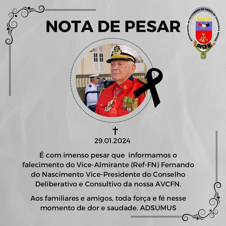 AVCFN Lamenta o Falecimento do Vice-Almirante (Ref-FN) Fernando do Nascimento