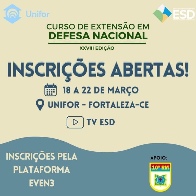 Aberta as inscrições para a XVIII edição do Curso de Extensão em Defesa Nacional (CEDN 2024)