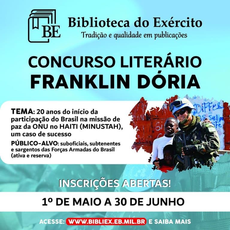 CONCURSO LITERÁRIO FRANKLIN DÓRIA CONVIDA AUTORES A CELEBRAR OS 20 ANOS DA MISSÃO DE PAZ DO BRASIL NO HAITI