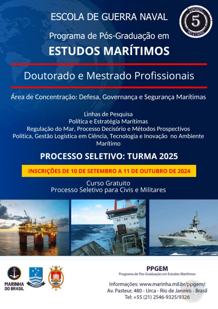 Escola de Guerra Naval abre inscrições para Mestrado e Doutorado em Estudos Marítimos