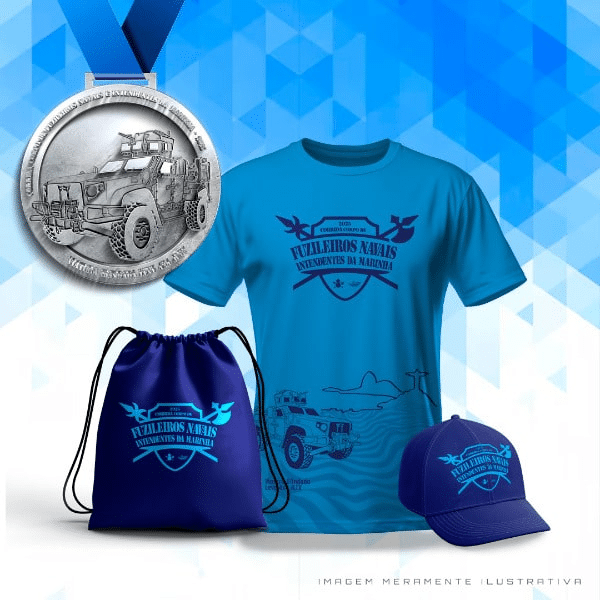 Kit comemorativo Fuzileiros Navais com medalha e camiseta.