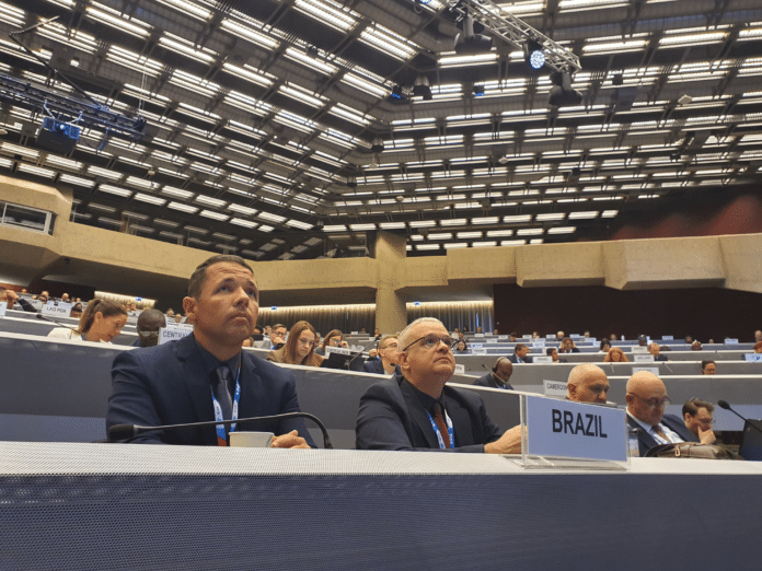 Delegados brasileiros em conferência internacional.