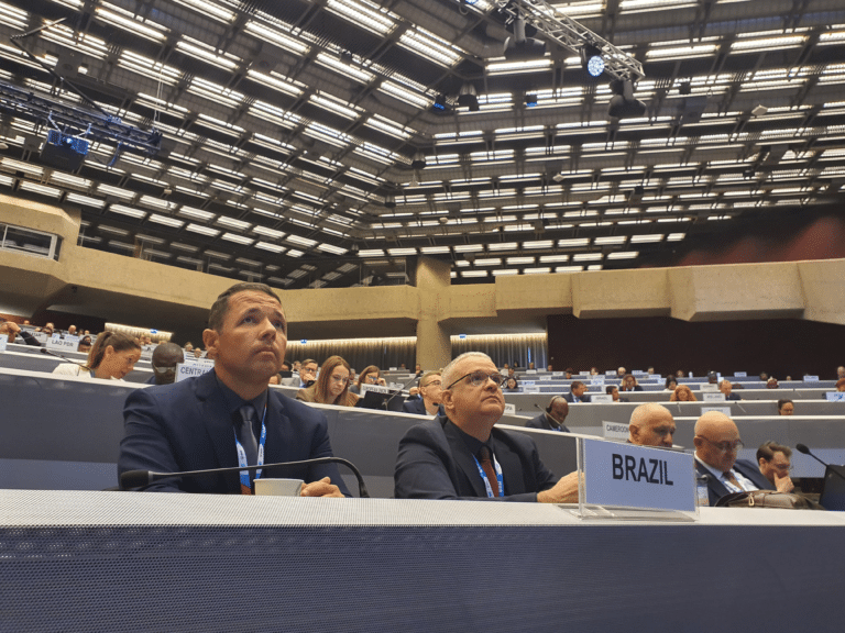 Delegados brasileiros em conferência internacional.