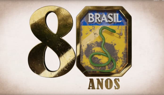 Placa Brasil com cobra verde, 80 anos celebrados. FEB