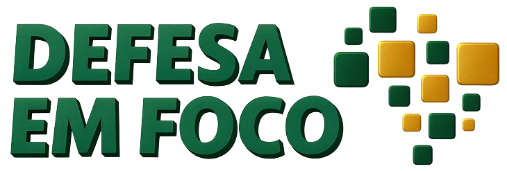 Logotipo Defesa em Foco, quadrados verdes e amarelos.