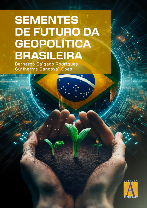 Livro sobre geopolítica brasileira com bandeira e plantas.
