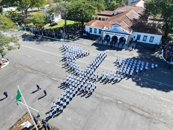 Desfile militar em formação de águia, Brasil.